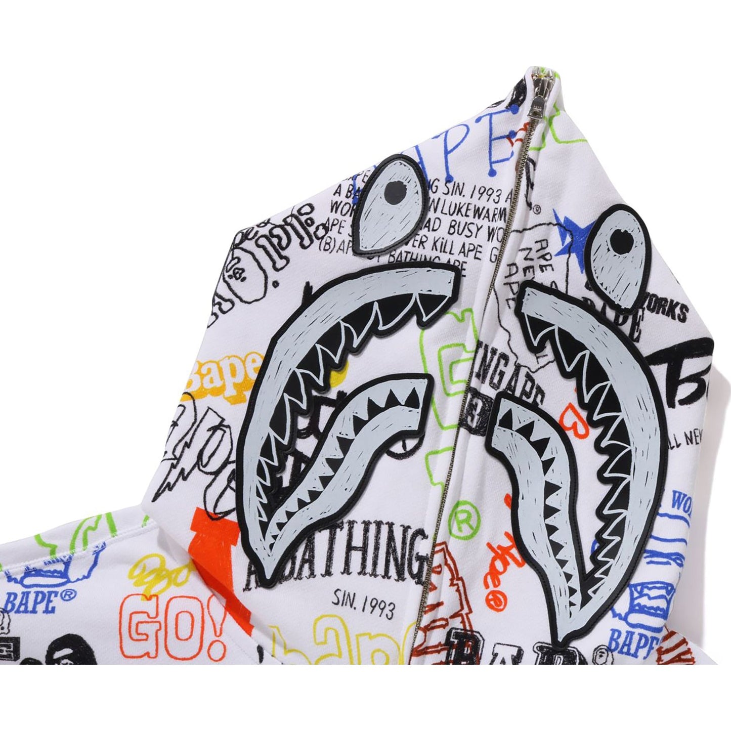 HAND DRAW PATTERN SHARK ZIP HOODIE MENS