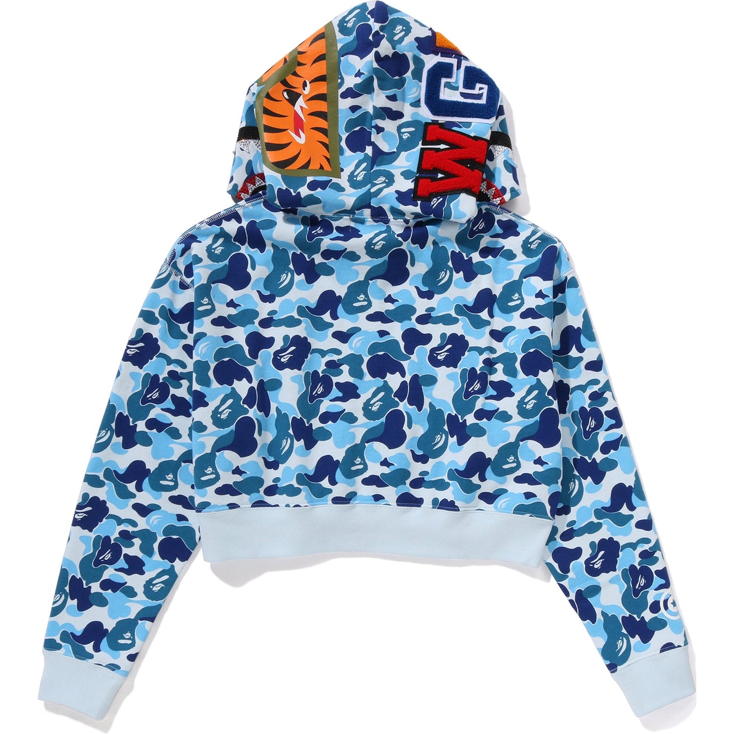 ABC CAMO CRYSTAL STONE SHARK CROPPED FULL ZIP HOODIE LADIES