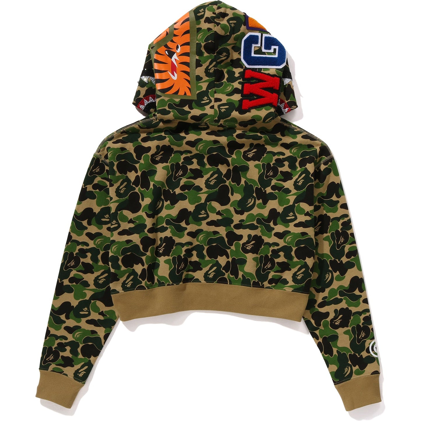 ABC CAMO CRYSTAL STONE SHARK CROPPED FULL ZIP HOODIE LADIES