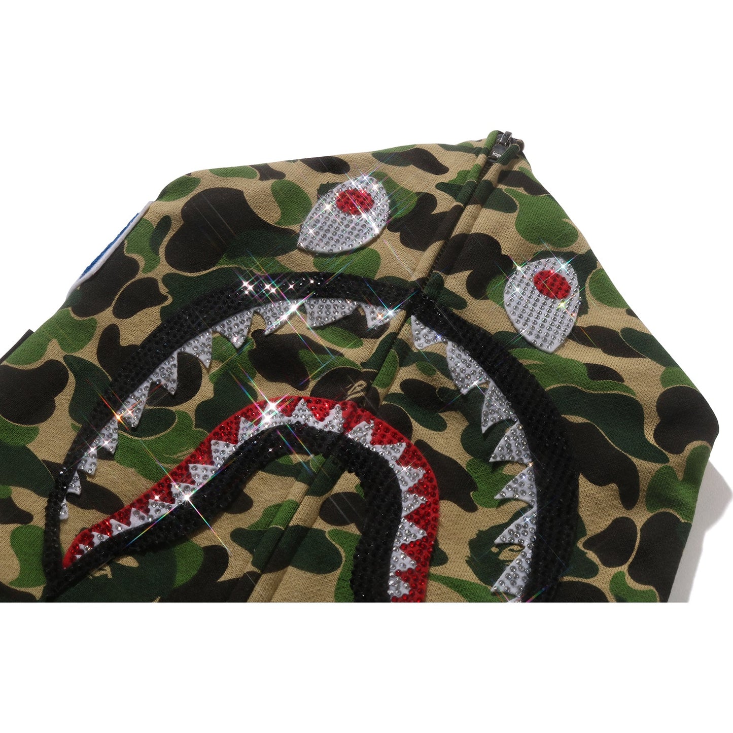 ABC CAMO CRYSTAL STONE SHARK CROPPED FULL ZIP HOODIE LADIES