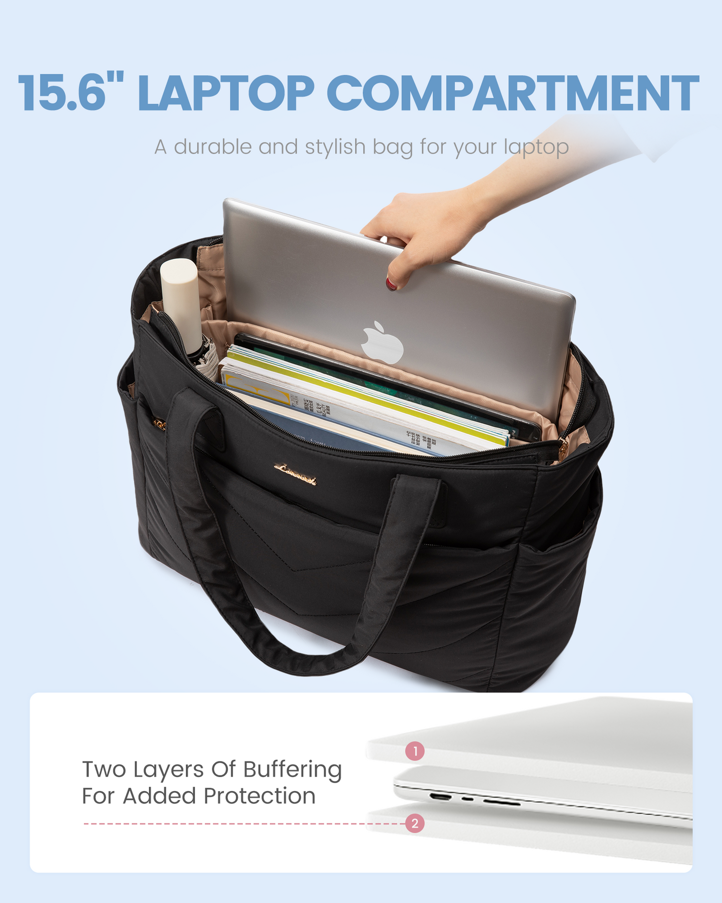 2Pcs Lightweight Puffy Tote Bag, 15.6” 17.3