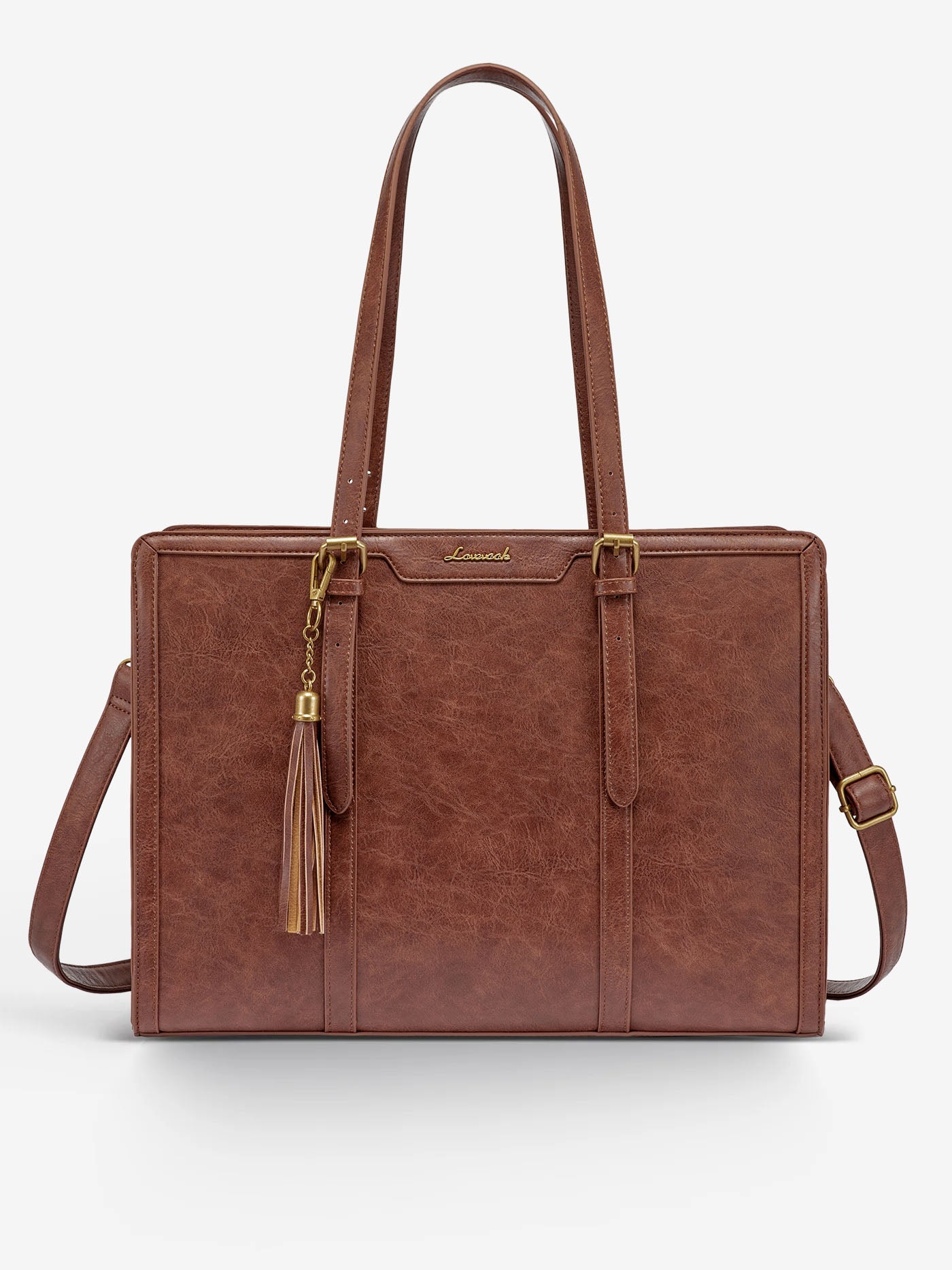 2Pcs Vintage Leather Laptop Tote, 15.6