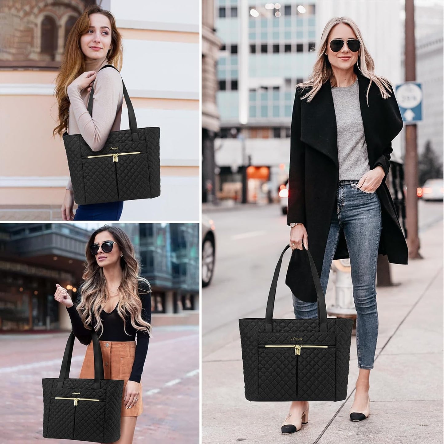 2Pcs Diamond Quilted Tote Bag, 15.6 17
