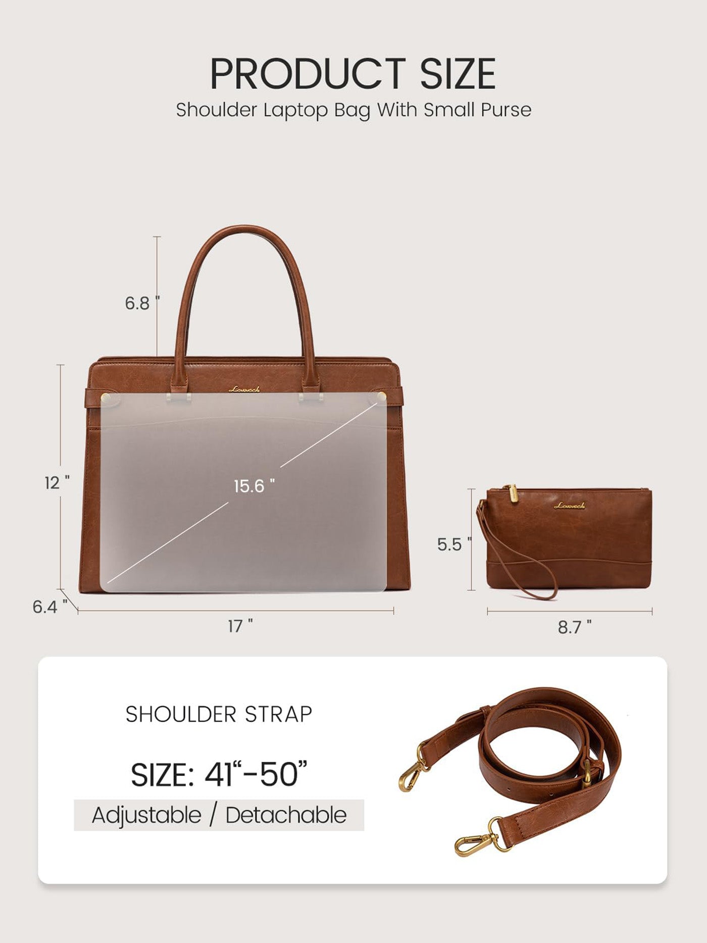 2Pcs Vintage Waterproof Laptop Bag, 15.6 17.3