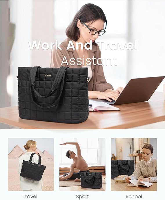 2Pcs Lightweight Puffer Tote Bag, 15.6 17