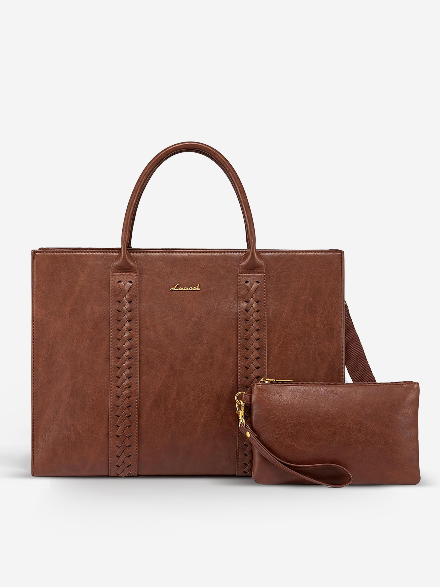 2Pcs Vintage Leather Laptop Bag, 15.6 17.3