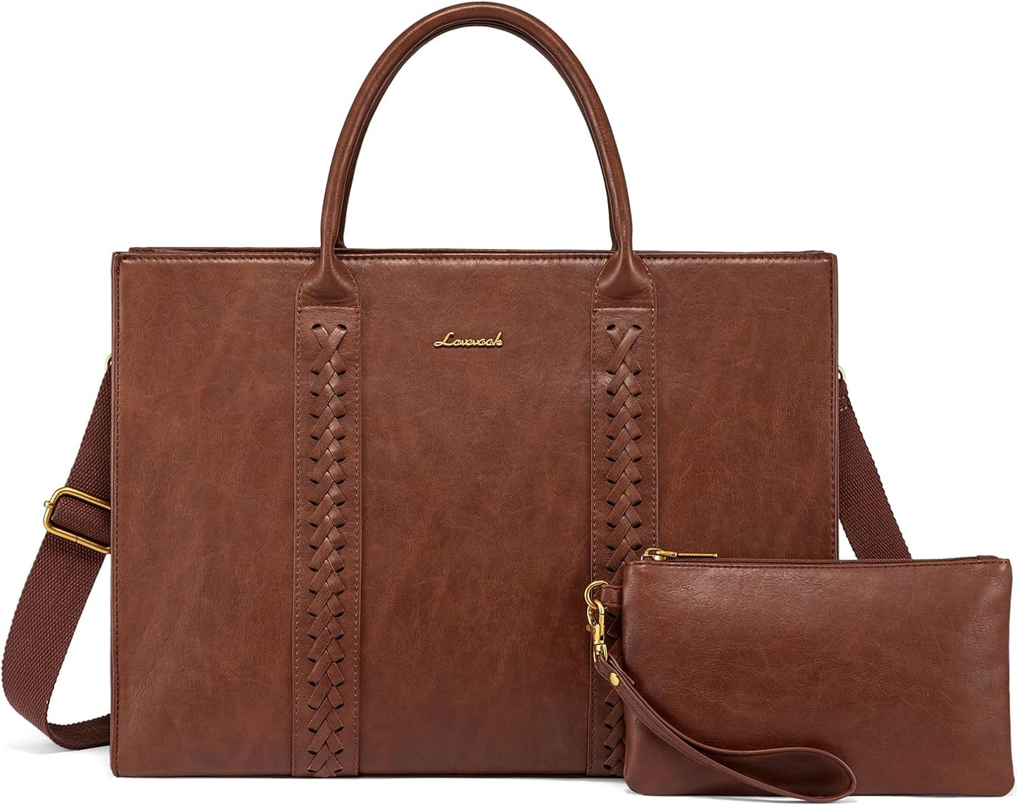 2Pcs Vintage Leather Laptop Bag, 15.6 17.3