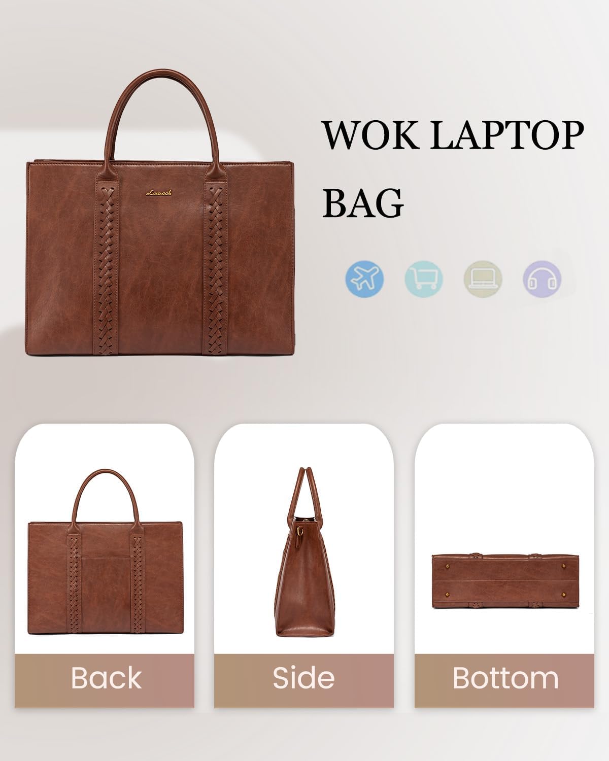 2Pcs Vintage Leather Laptop Bag, 15.6 17.3