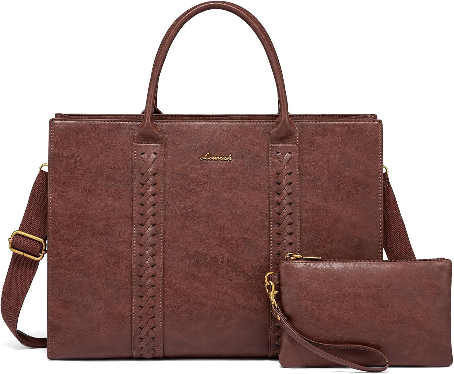 2Pcs Vintage Leather Laptop Bag, 15.6 17.3