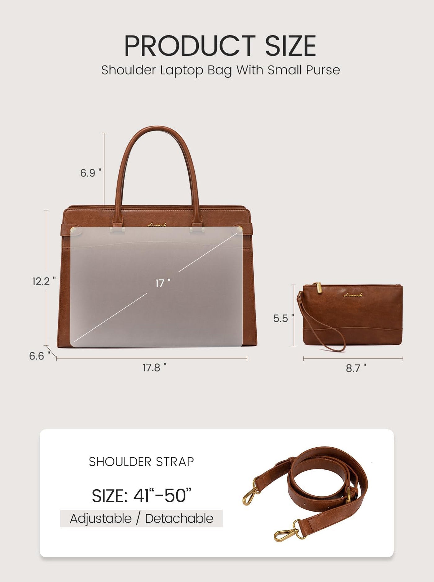 2Pcs Vintage Waterproof Laptop Bag, 15.6 17.3