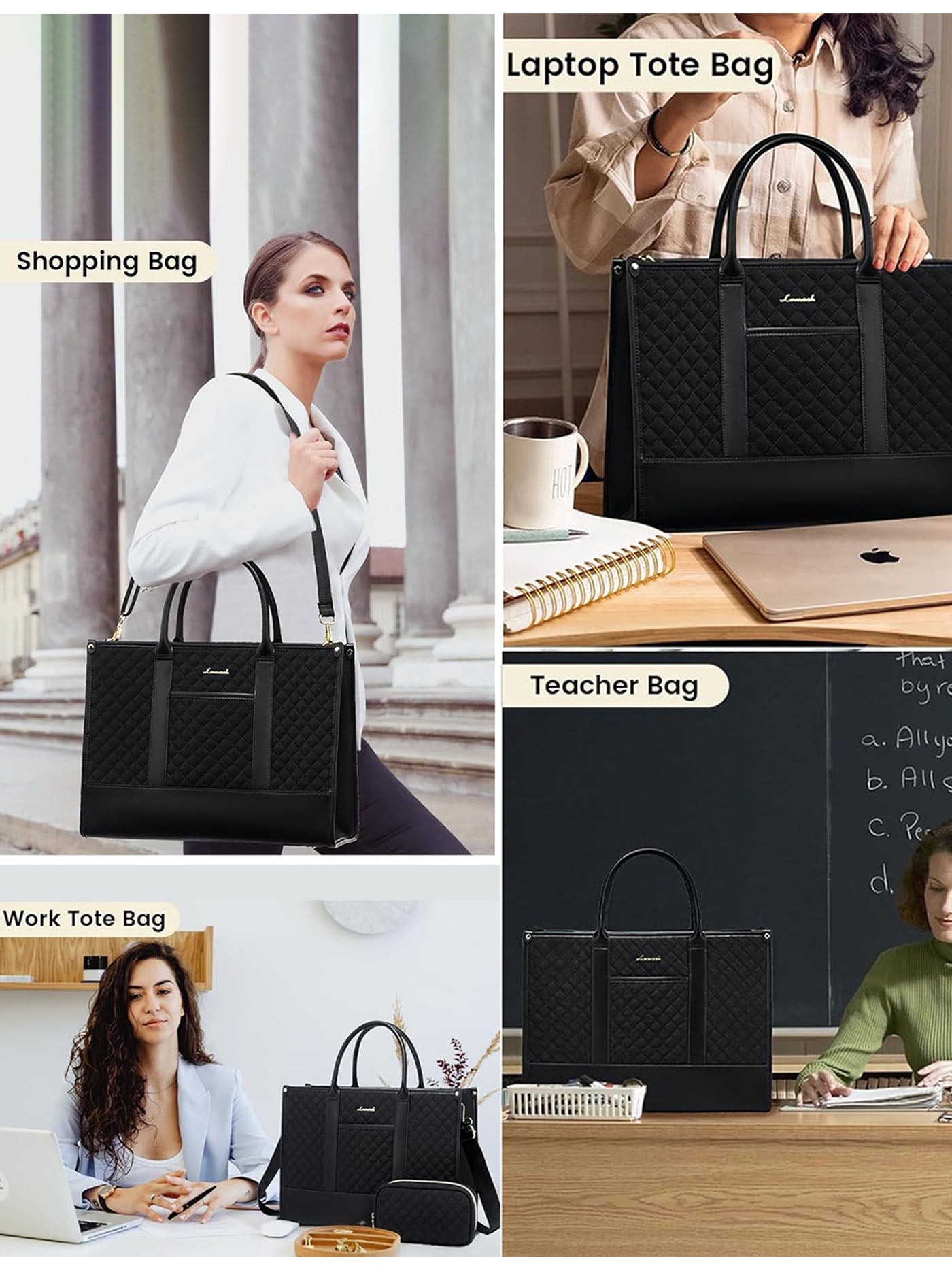 2 Pcs Quilted Laptop Tote Bag, 15.6 17
