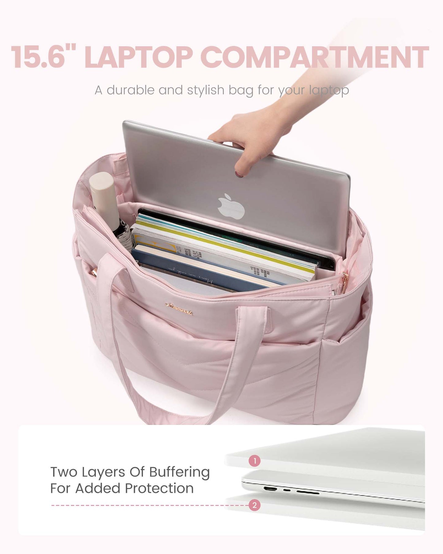 2Pcs Lightweight Puffy Tote Bag, 15.6 17.3