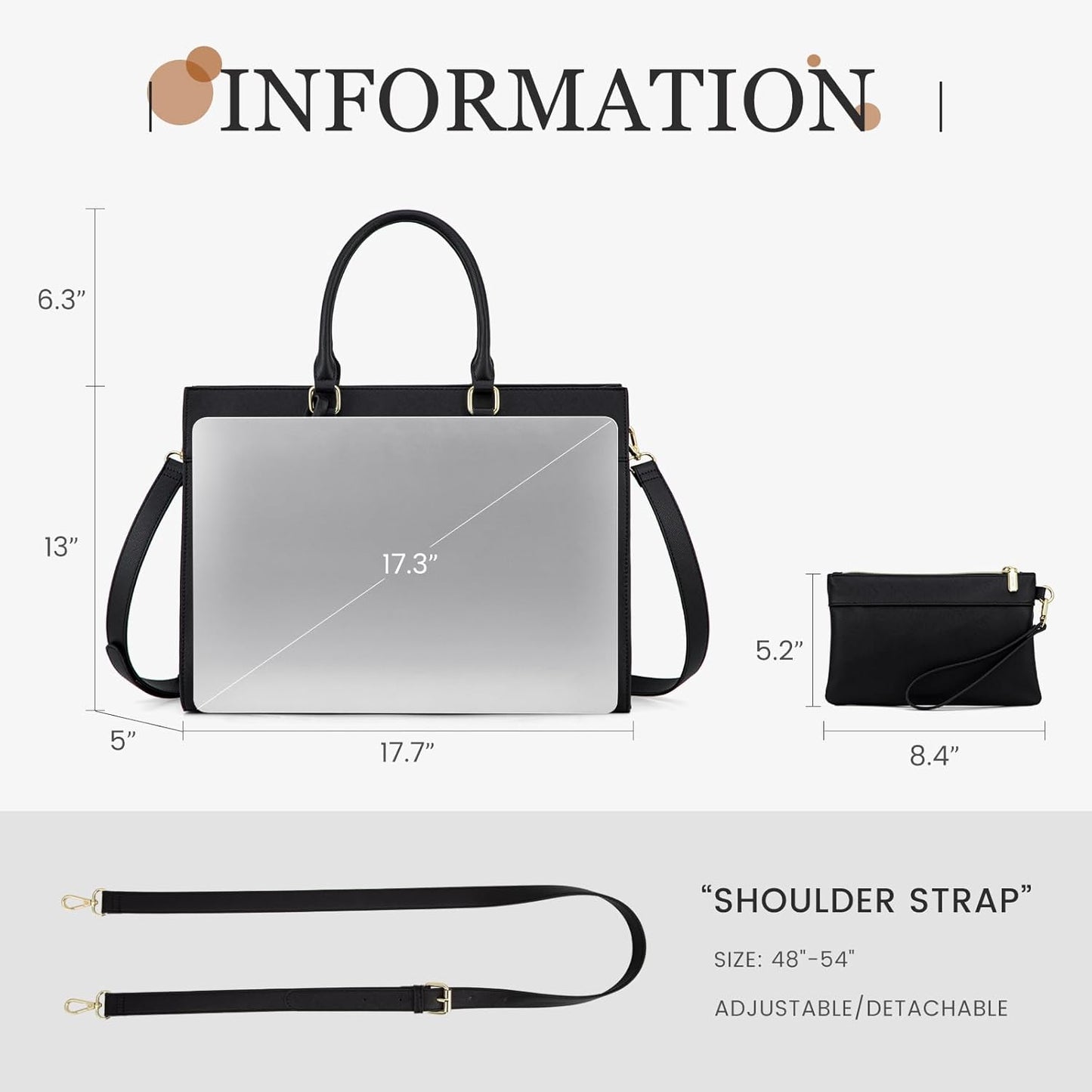2Pcs Leather Computer Bag, 15.6 17.3