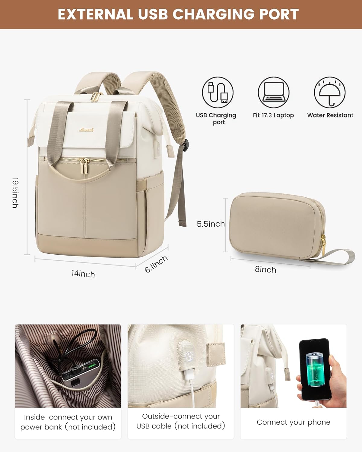 2Pcs Fashion Laptop Backpack, 15.6 17.3