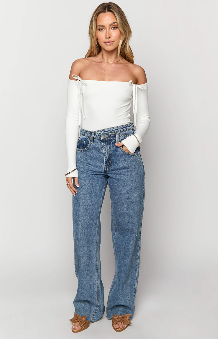 Kansis Blue Uneven Waist Jeans