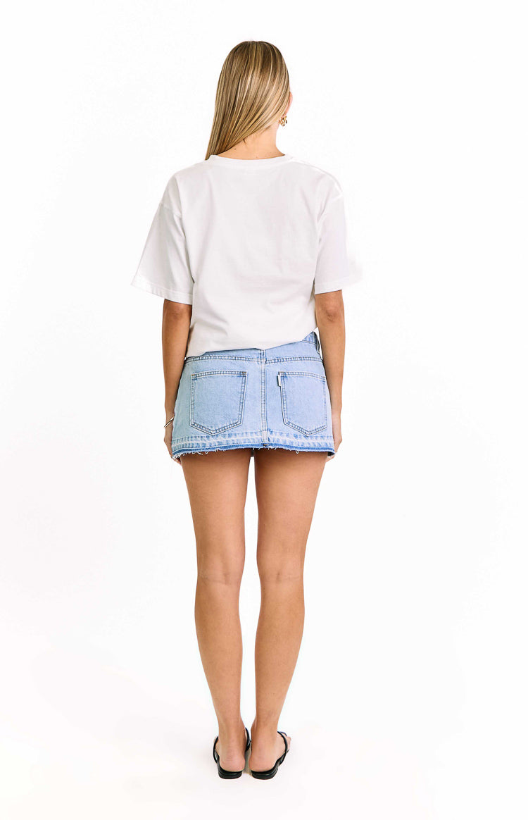Emmy Light Wash Denim Distressed Mini Skirt