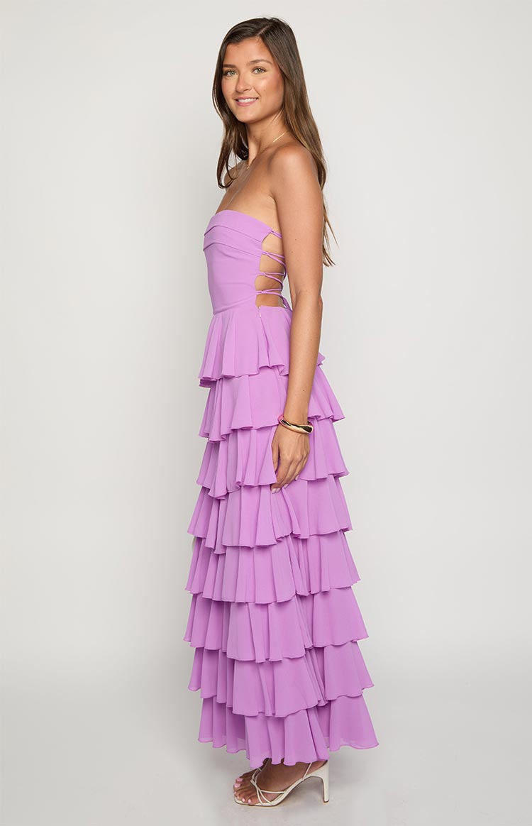 Kim Magenta Strapless Ruffle Maxi Dress