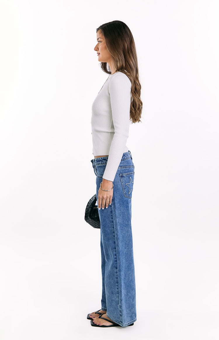 Kippy White Knit Button Up Long Sleeve Top
