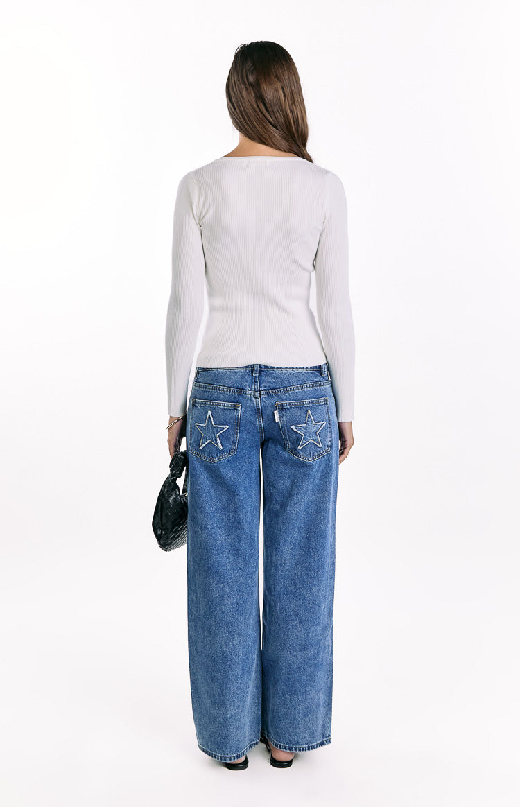 Kippy White Knit Button Up Long Sleeve Top