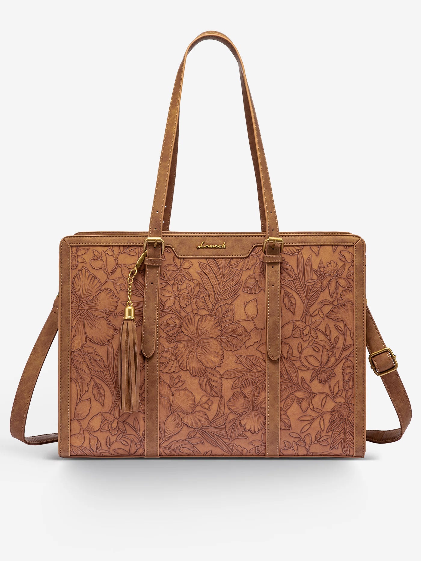 2Pcs Vintage Leather Laptop Tote, 15.6