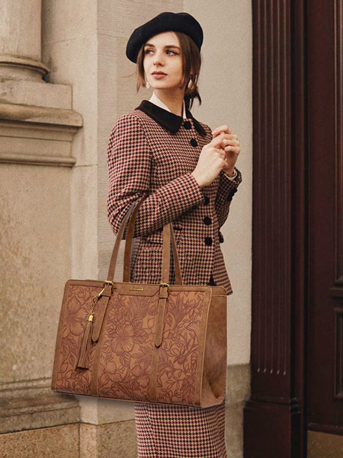 2Pcs Vintage Leather Laptop Tote, 15.6