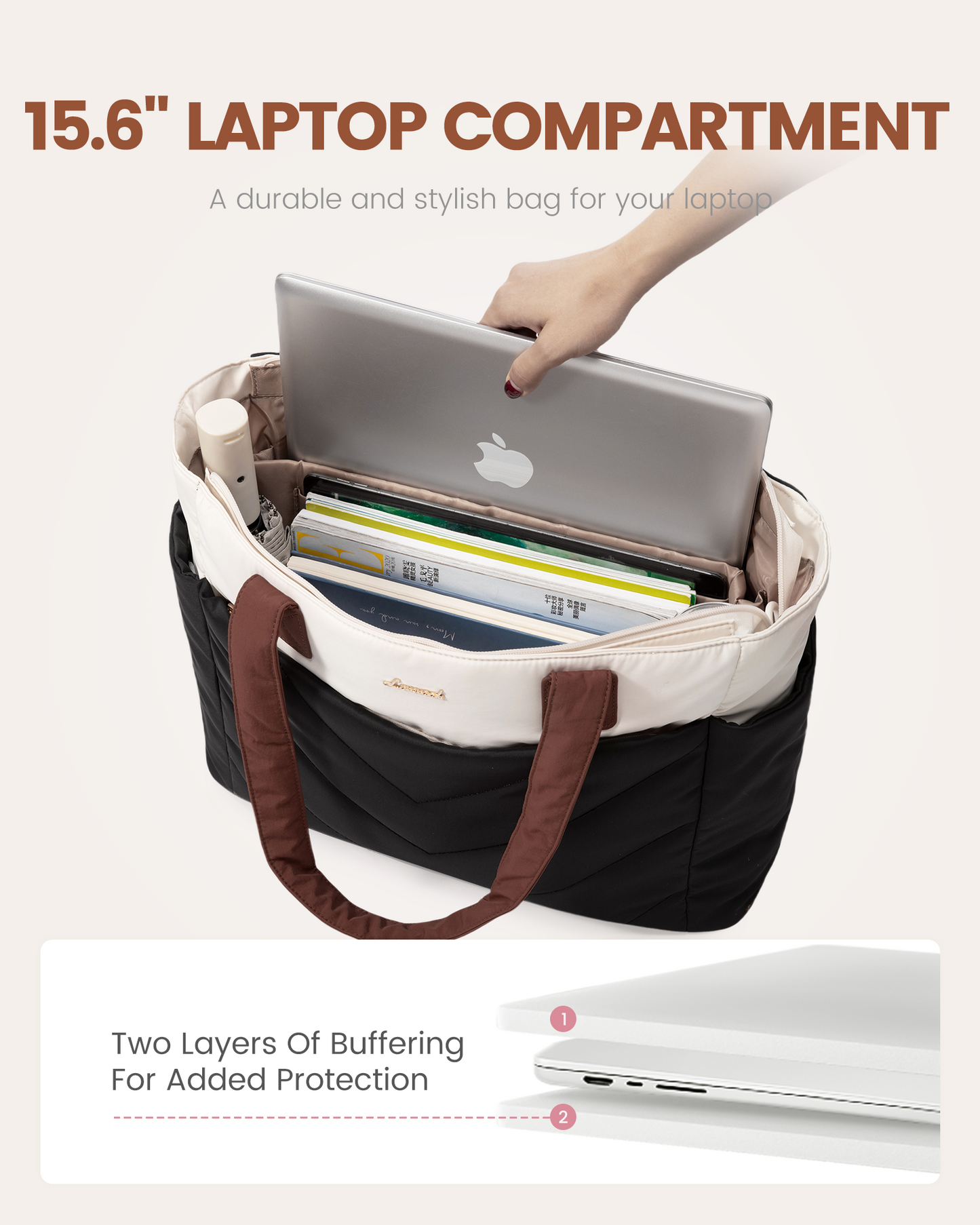 2Pcs Lightweight Puffy Tote Bag, 15.6 17.3