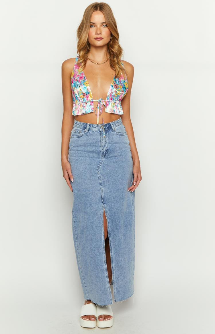 Poppy Floral Satin Crop Top