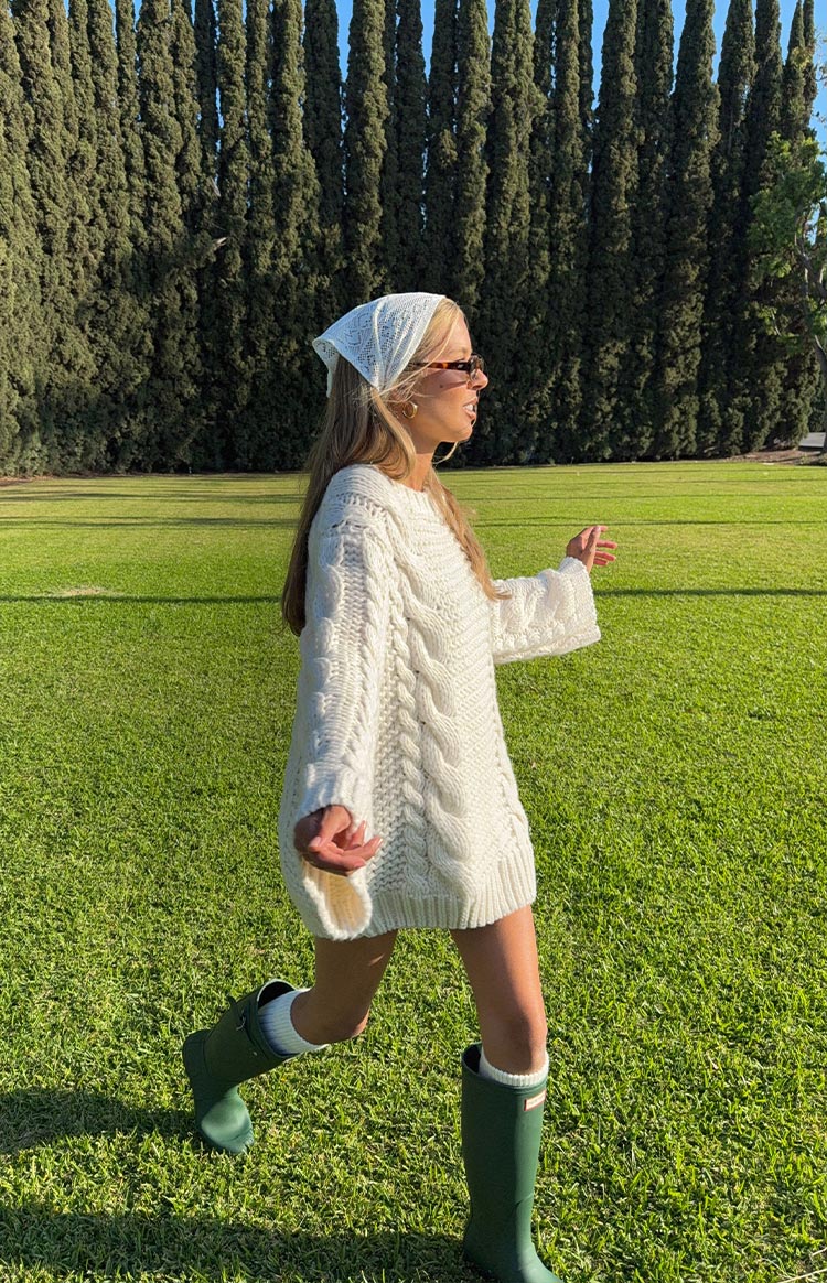 Thursdays Cream Cable Knit Sweater Dress