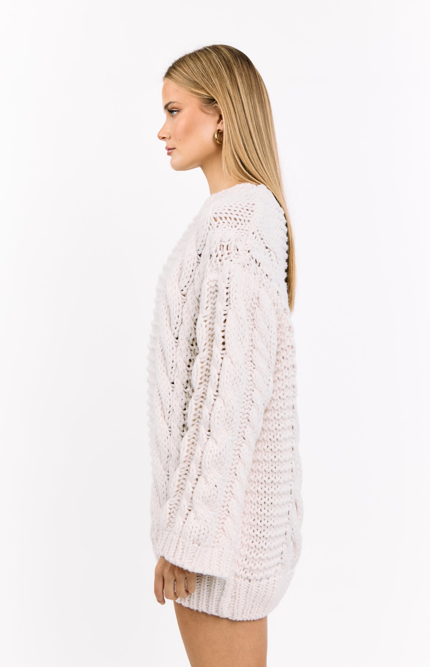 Thursdays Cream Cable Knit Sweater Dress