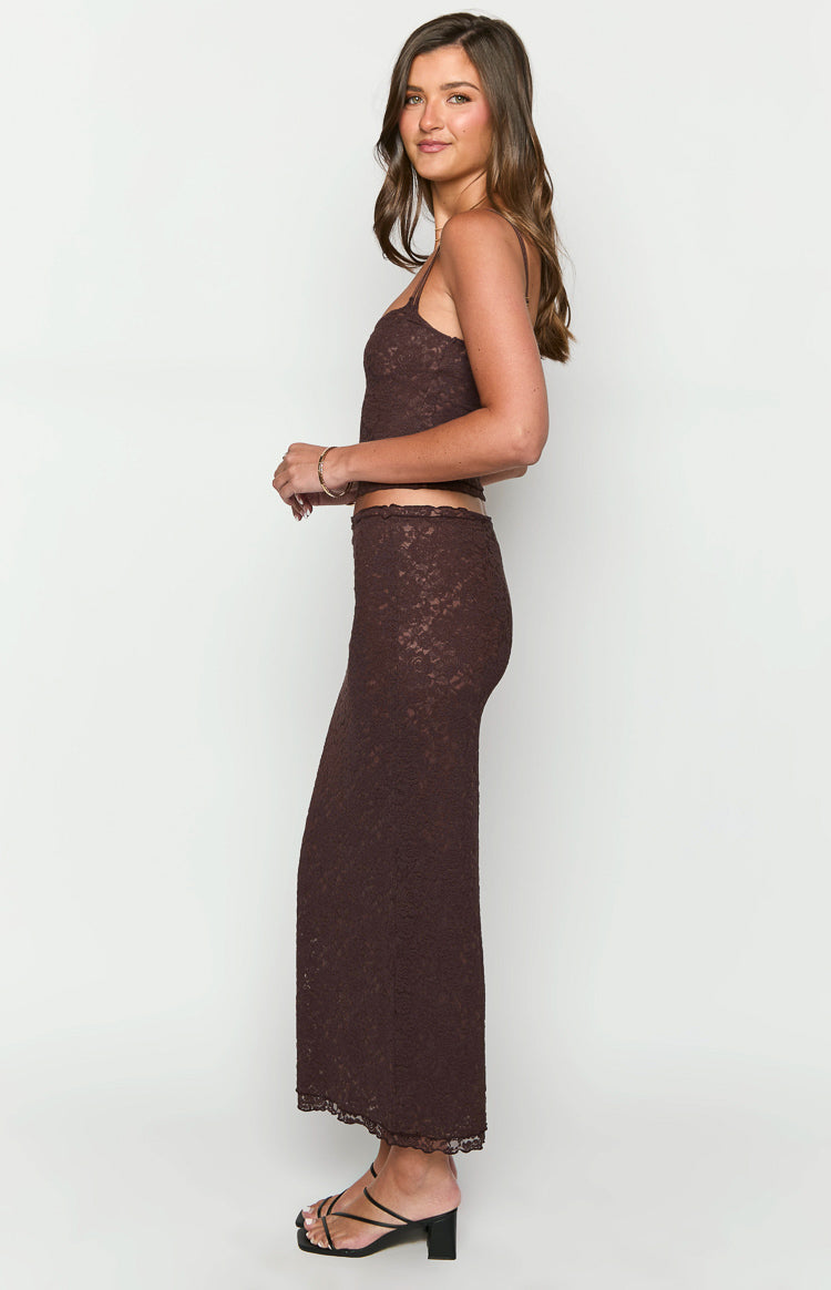 Willow Brown Lace Midi Skirt