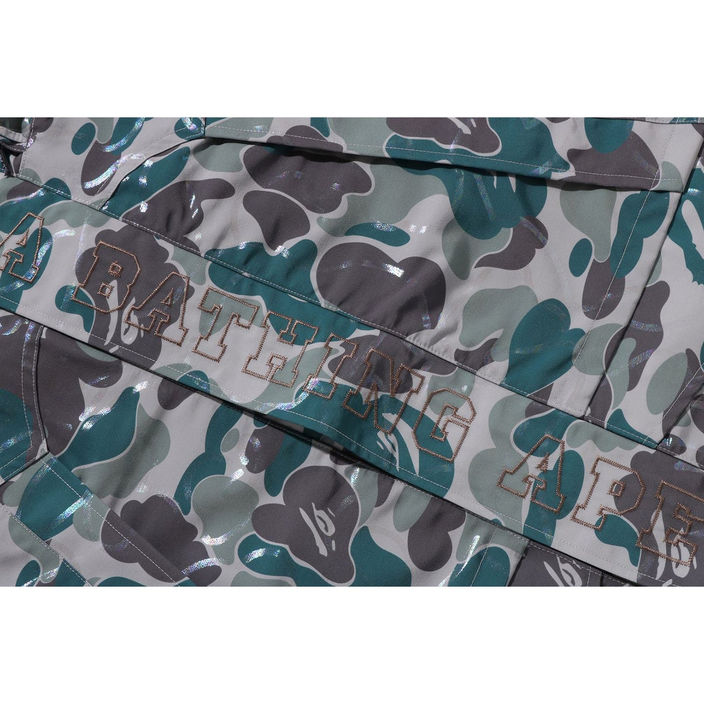 BAPE MENS LAMINATED CAMO SNOWBOARD JACKET