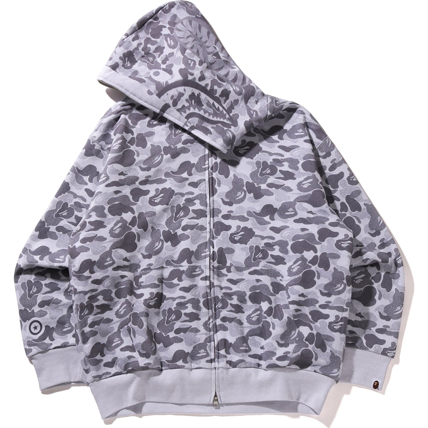 CAMO FAKE PRINT RELAXED FIT SHARK FULL ZIP HOODIE MENS