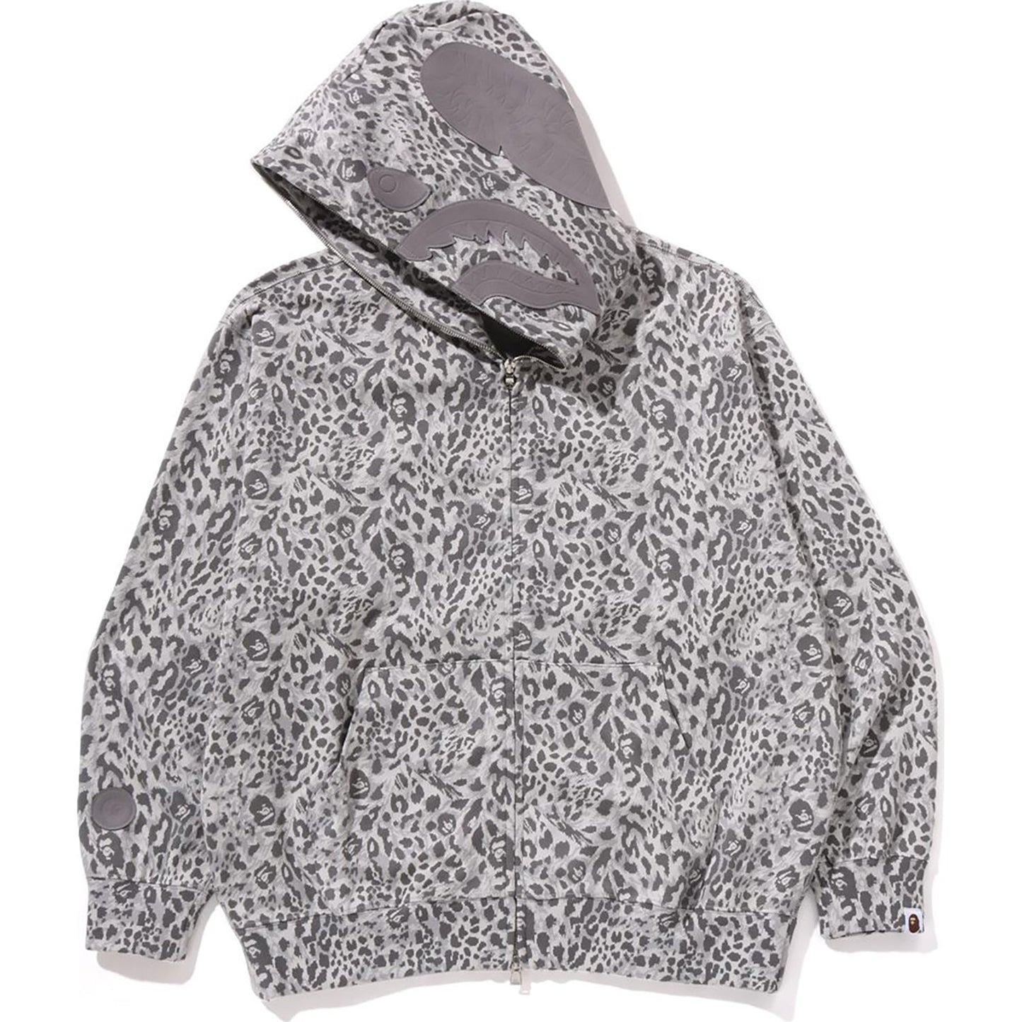 WILD LEOPARD PATTERN SHARK RELAXED FIT FULL ZIP HOODIE MENS