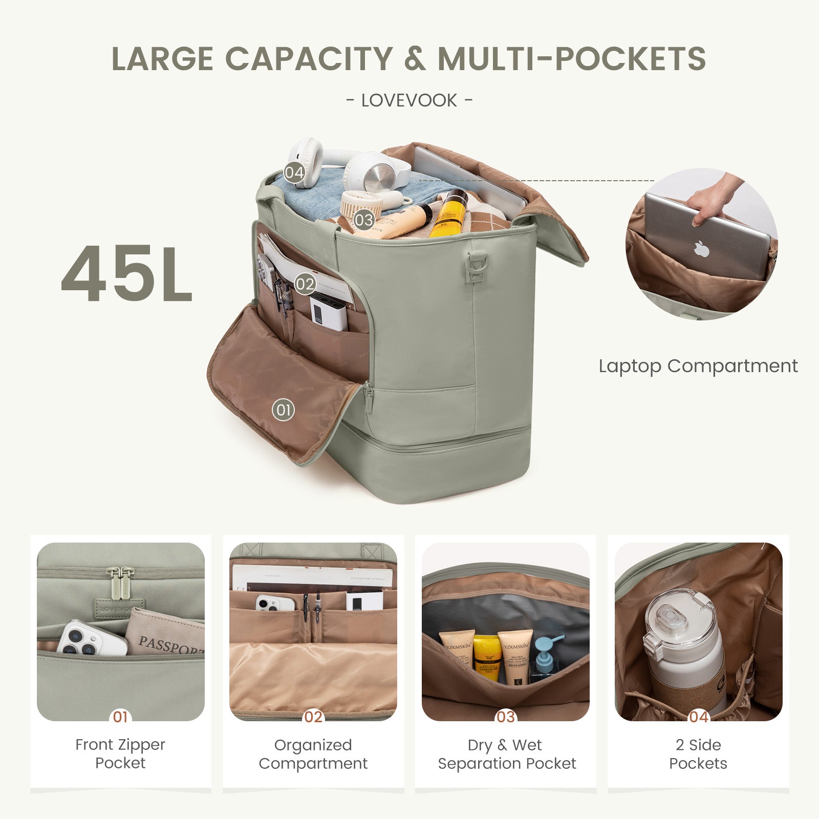 2Pcs Large Capacity Duffle Bag, 45L