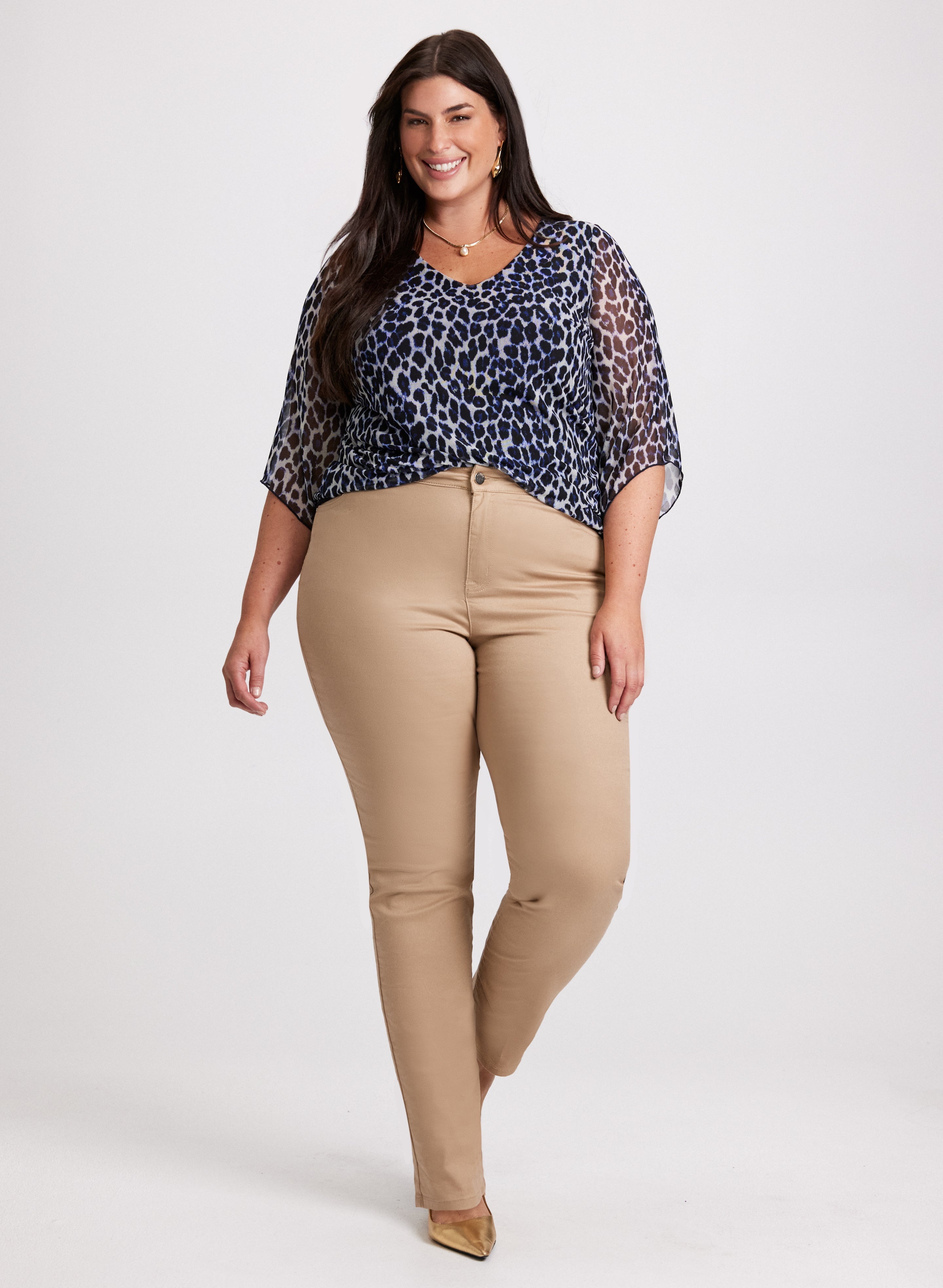 Animal Print Top & Slim Leg Jeans