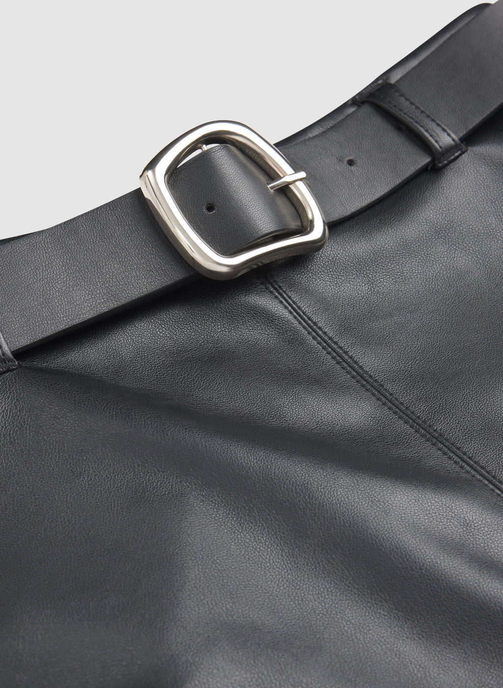 Belted Vegan Leather Skirt