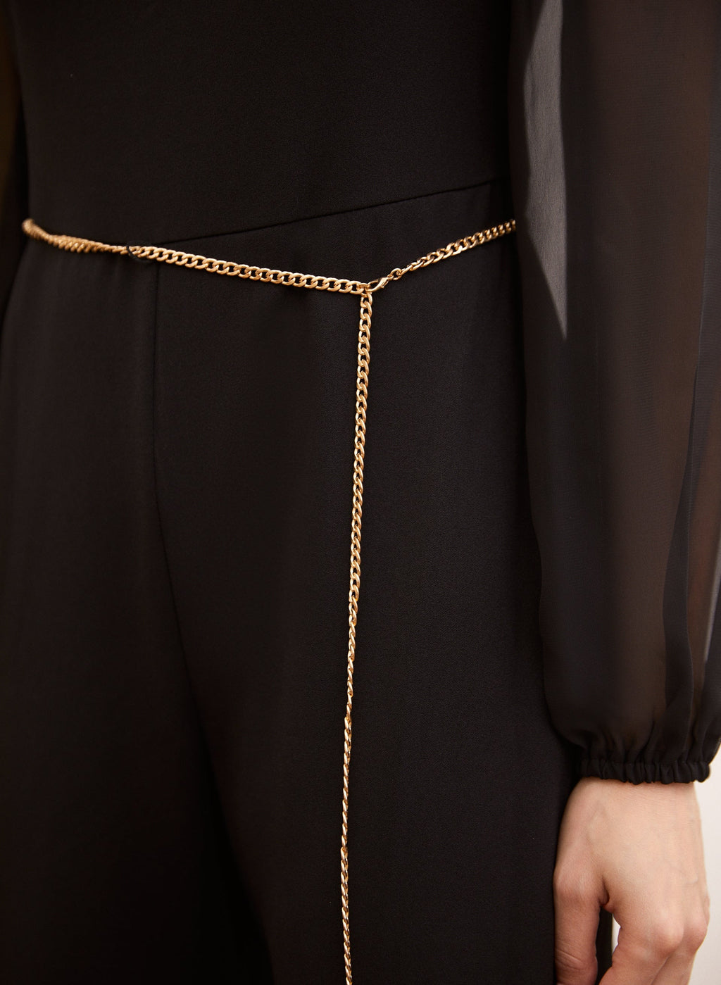 Balloon Sleeve Chain Belt Jumpsuit