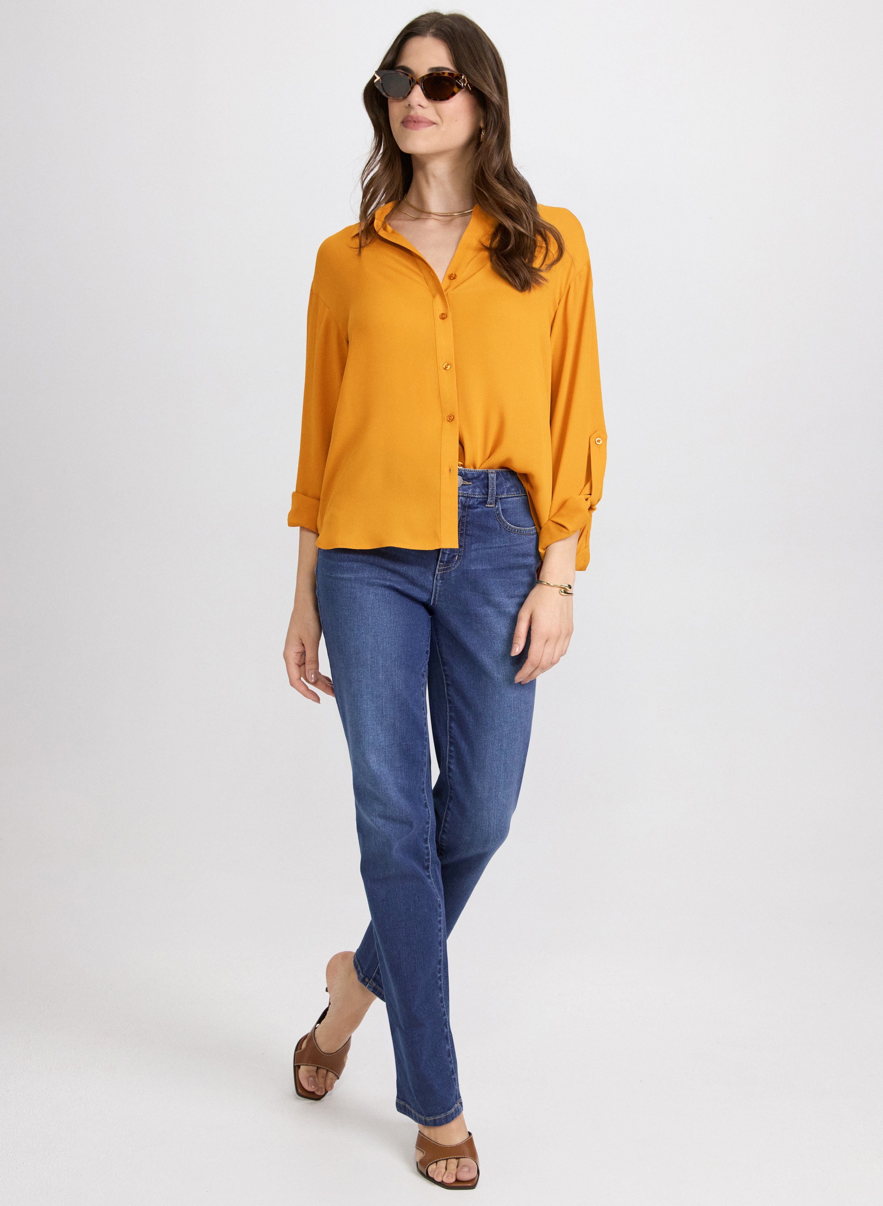 Crepe Button-Down Blouse