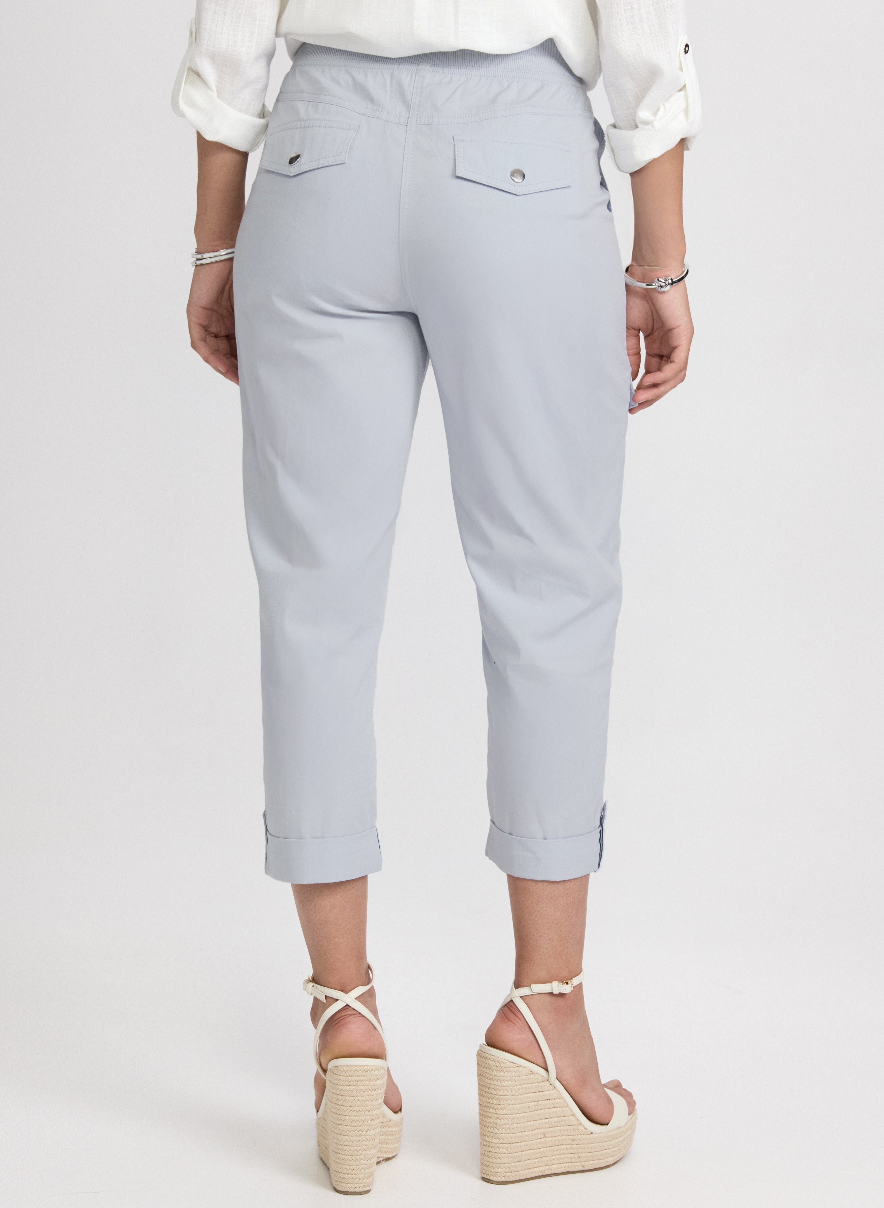 Cotton Drawstring Waist Cargo Capris