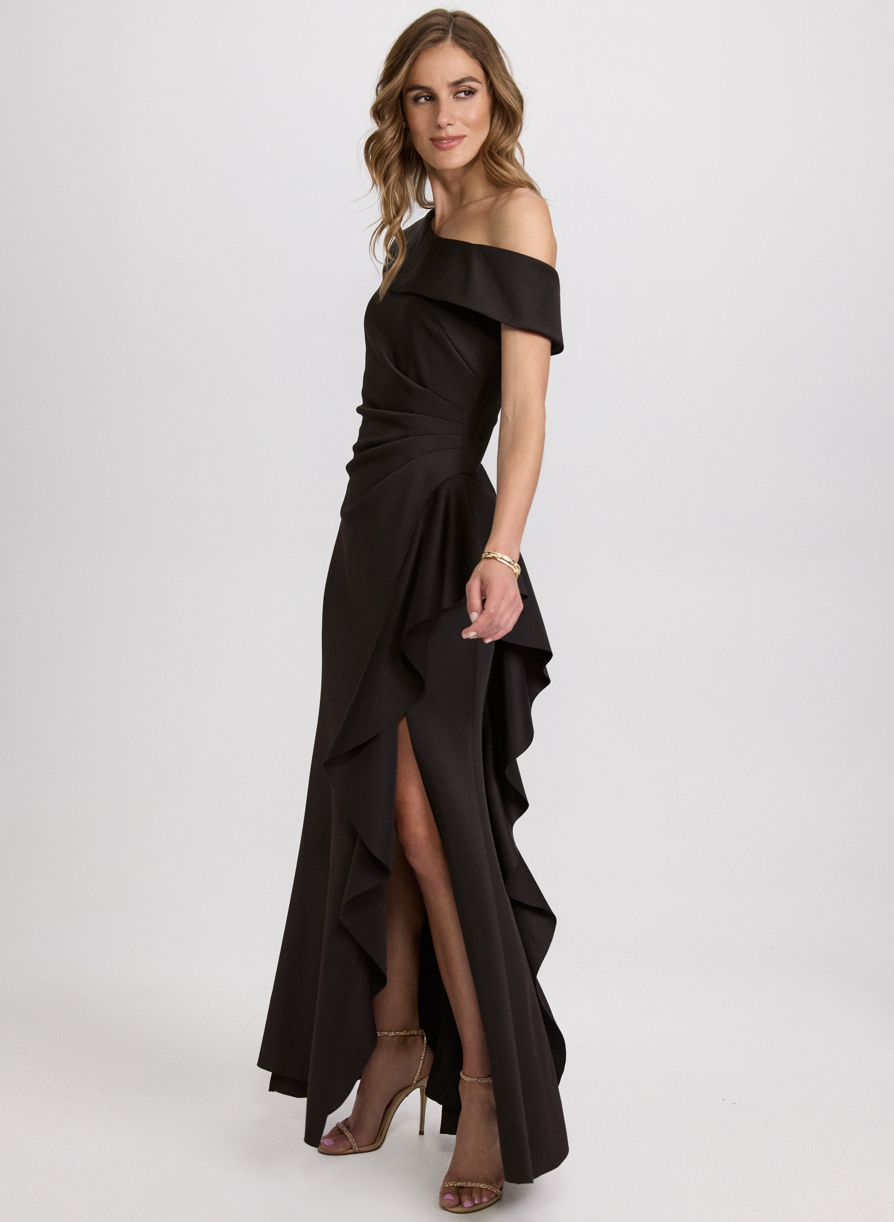 Asymmetric Waterfall Ruffle Dress