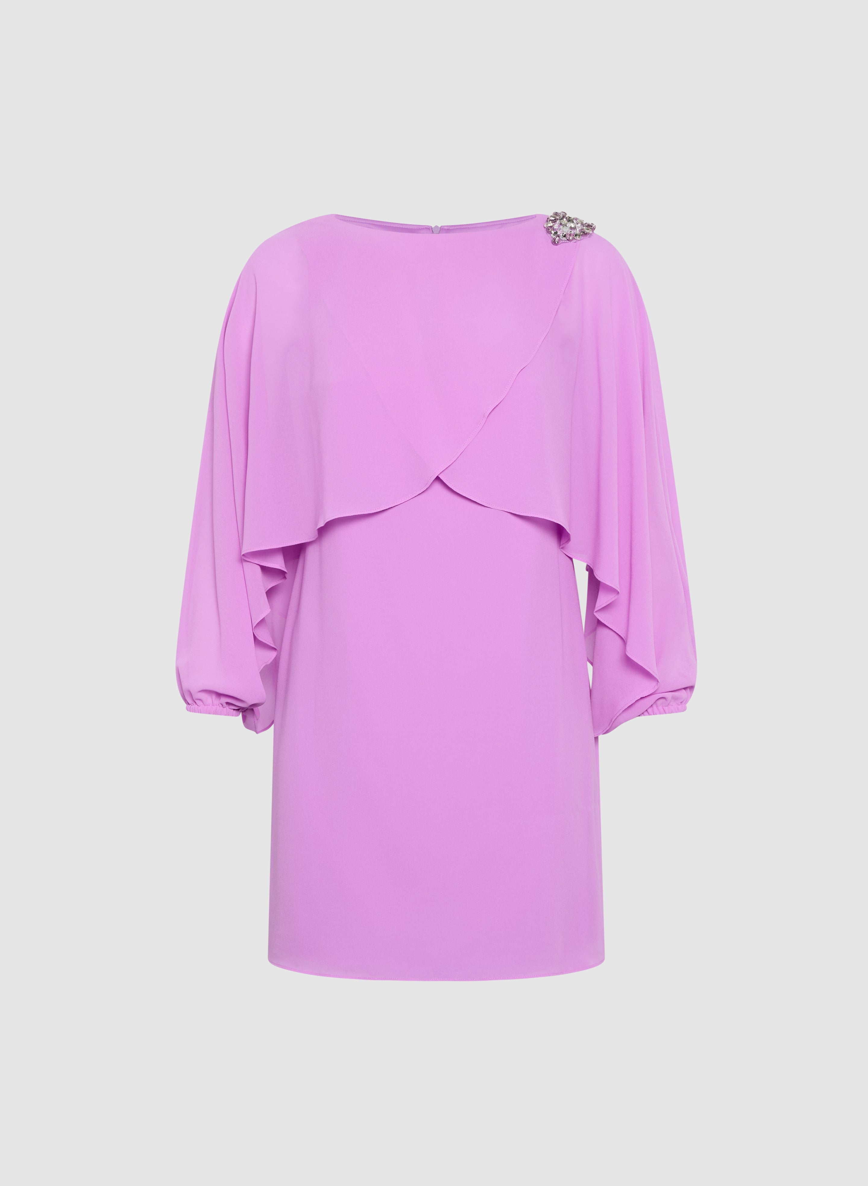 Brooch Embellished Capelet Dress