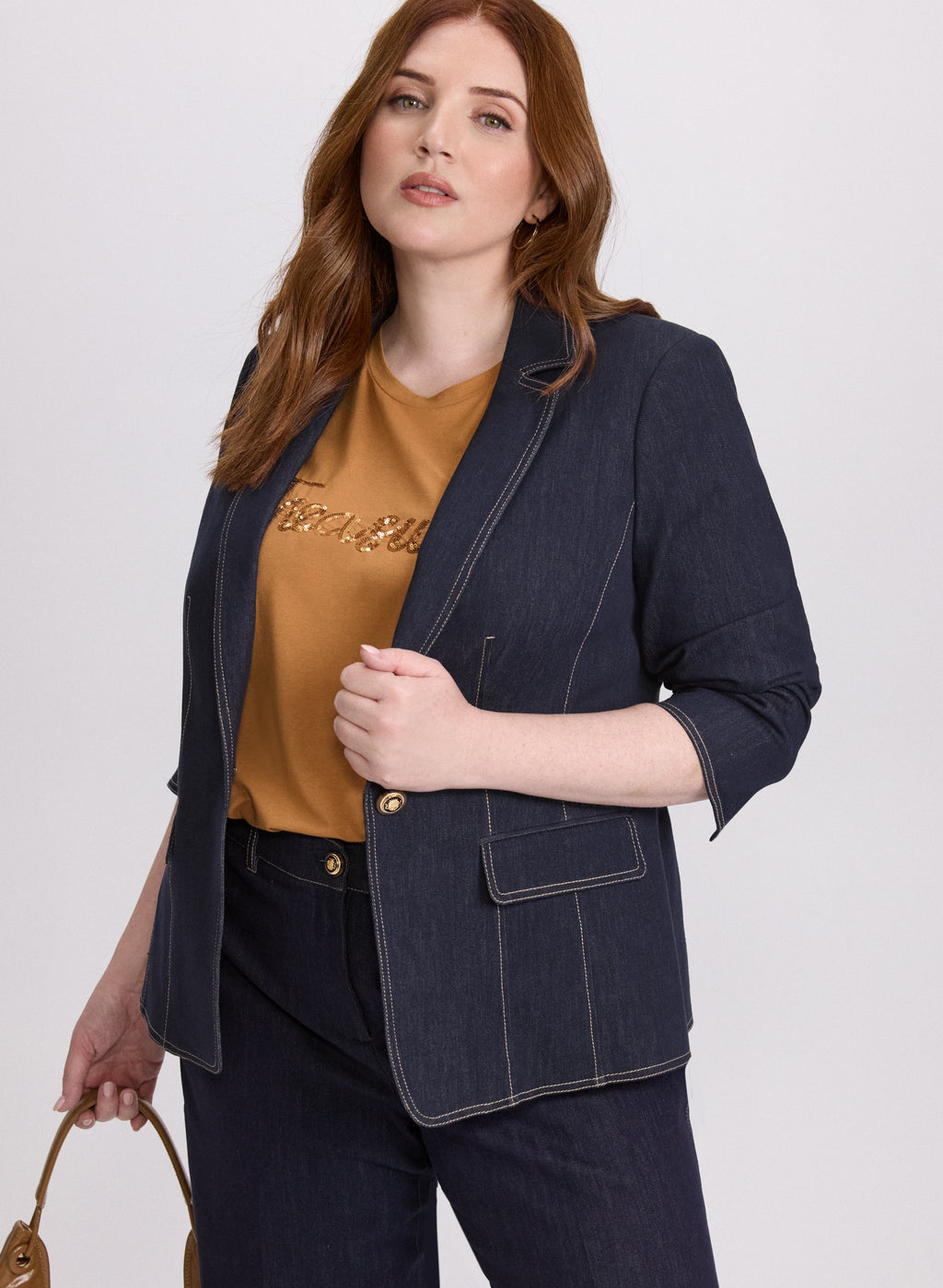 Contrast Stitch Denim Blazer