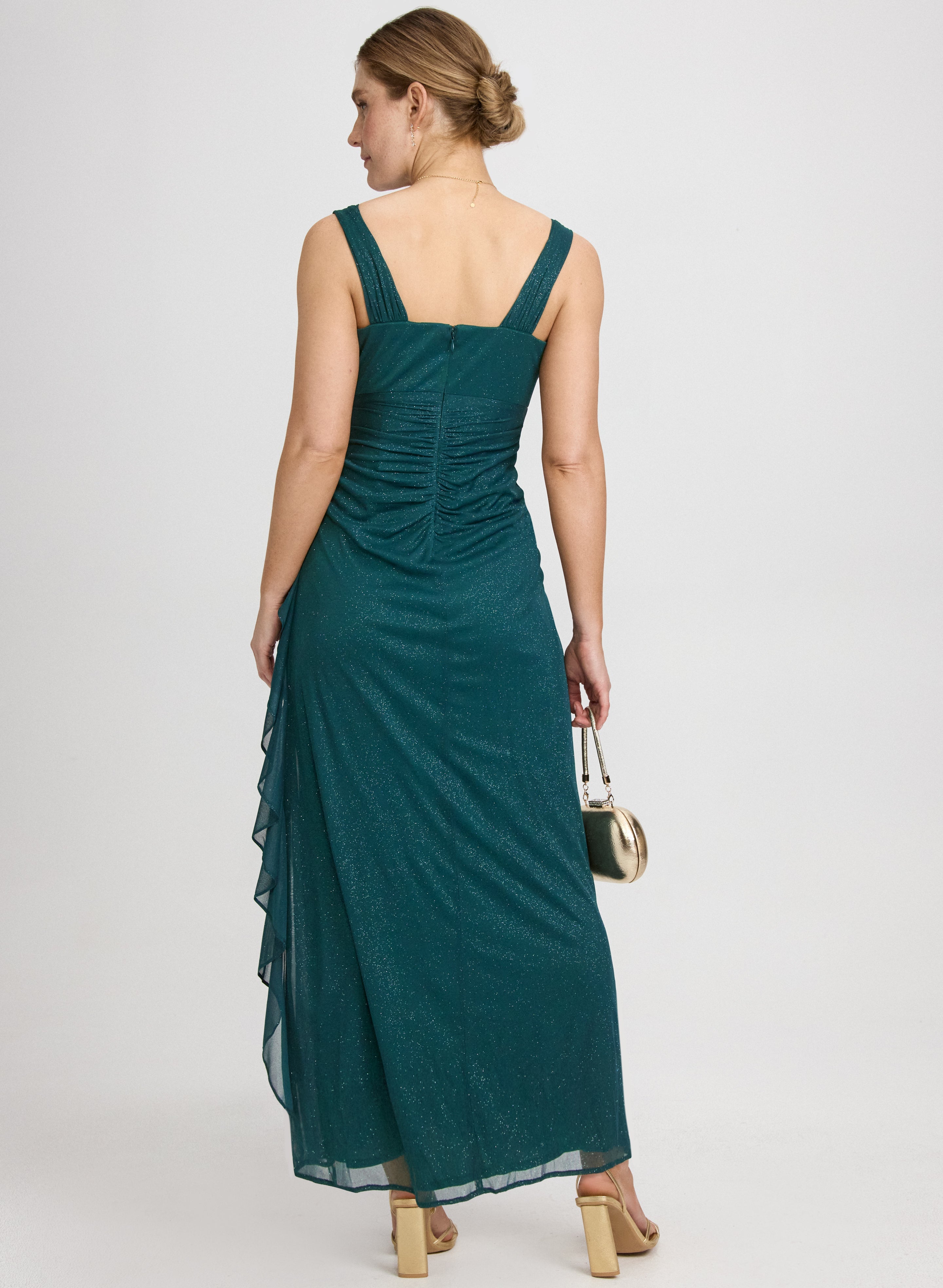 Cowl Neck Glitter Mesh Dress