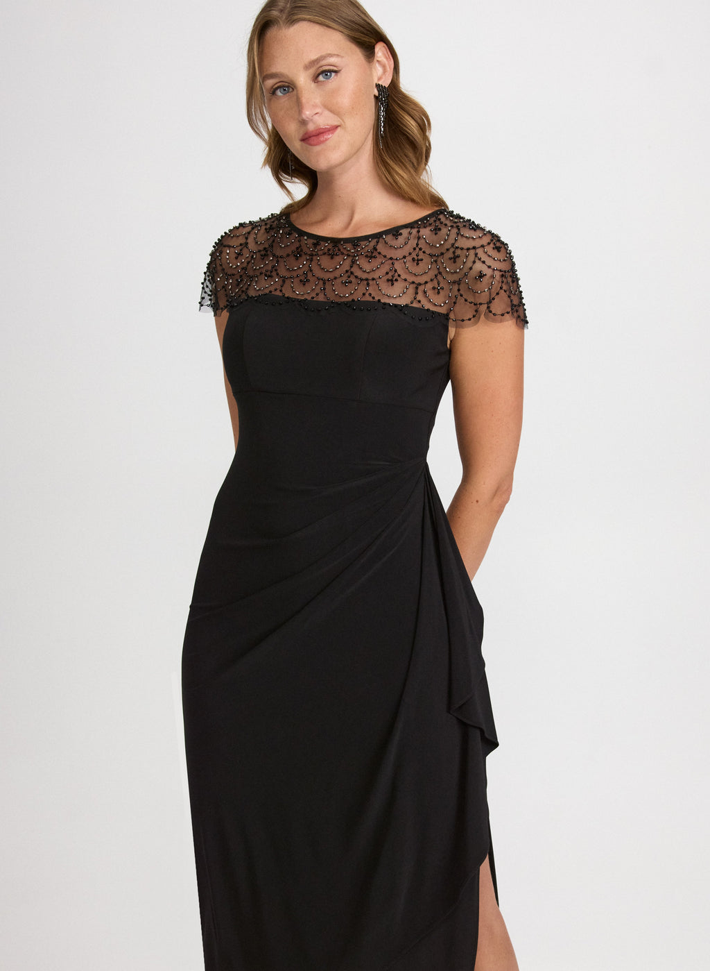 Beaded Mesh Yoke Dress