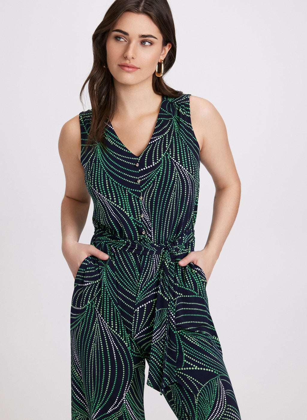 Abstract Leaf Print Jumpsuit