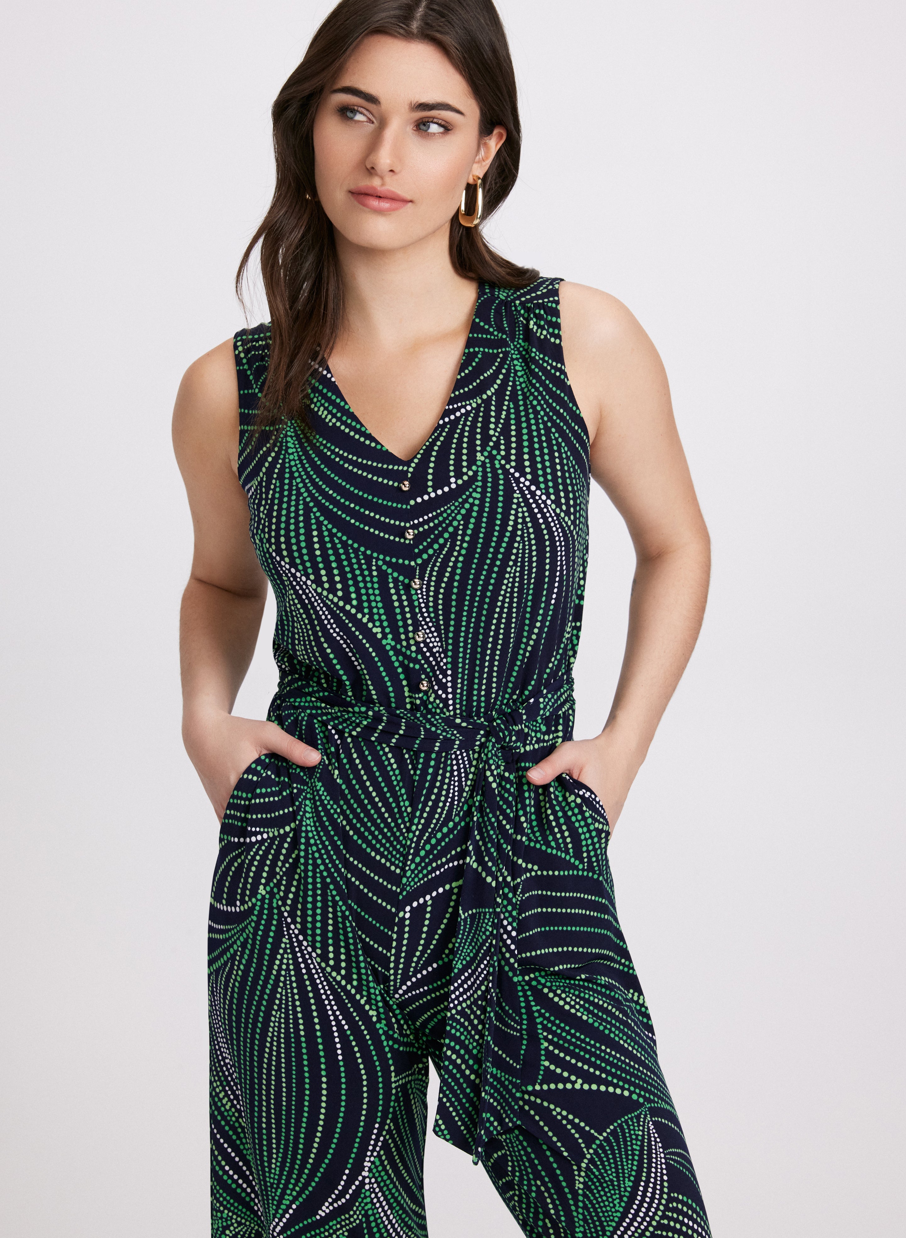 Abstract Leaf Print Jumpsuit