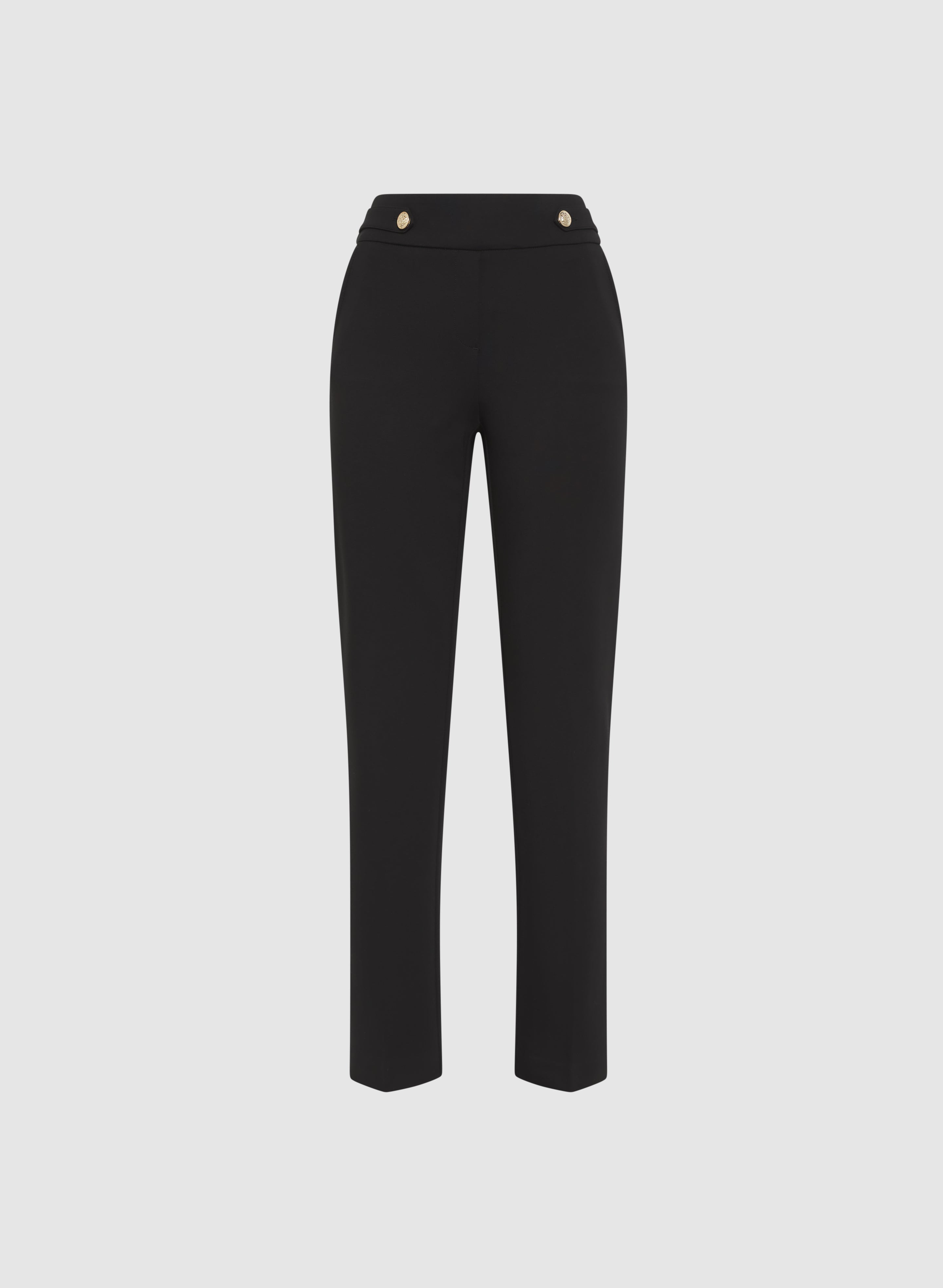 Ava Buttoned-Tab Straight-Leg Pants