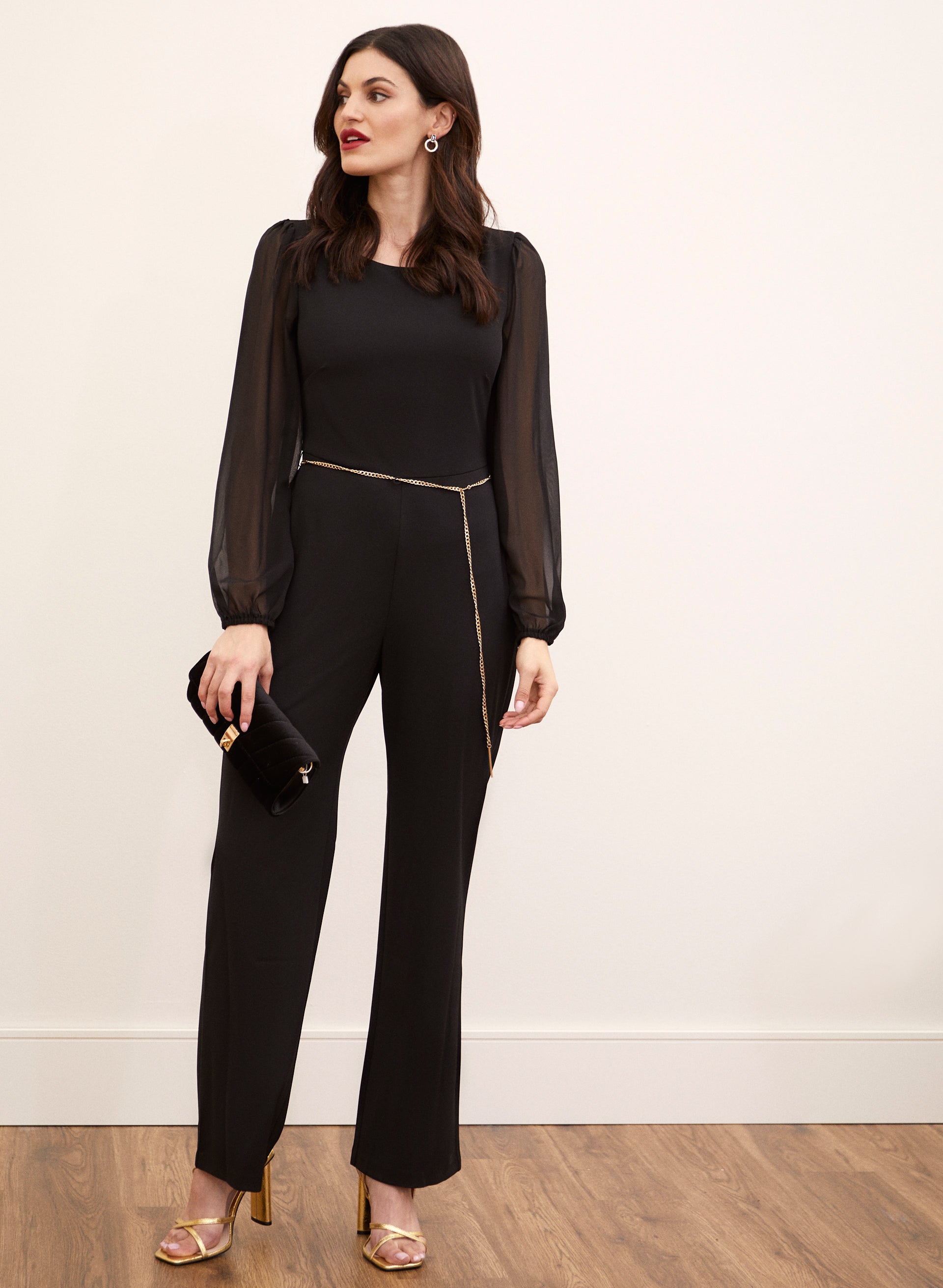 Balloon Sleeve Chain Belt Jumpsuit