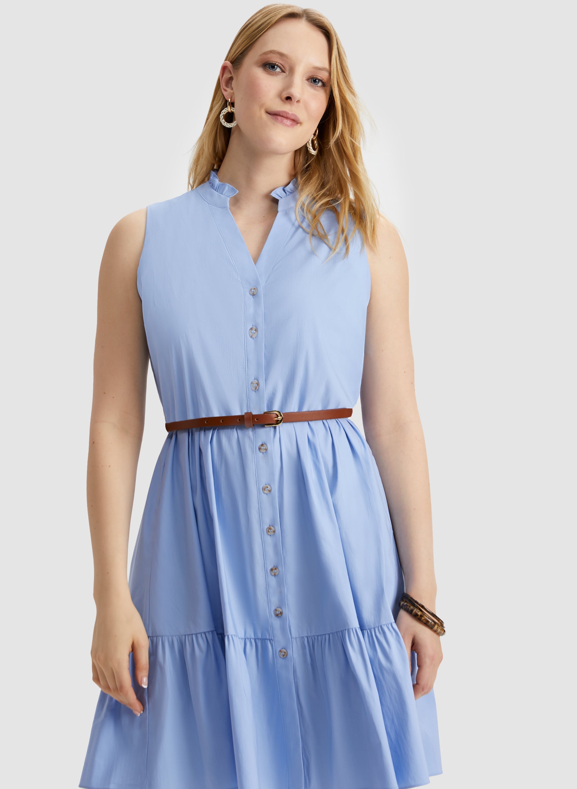 Belted Button Front Dress