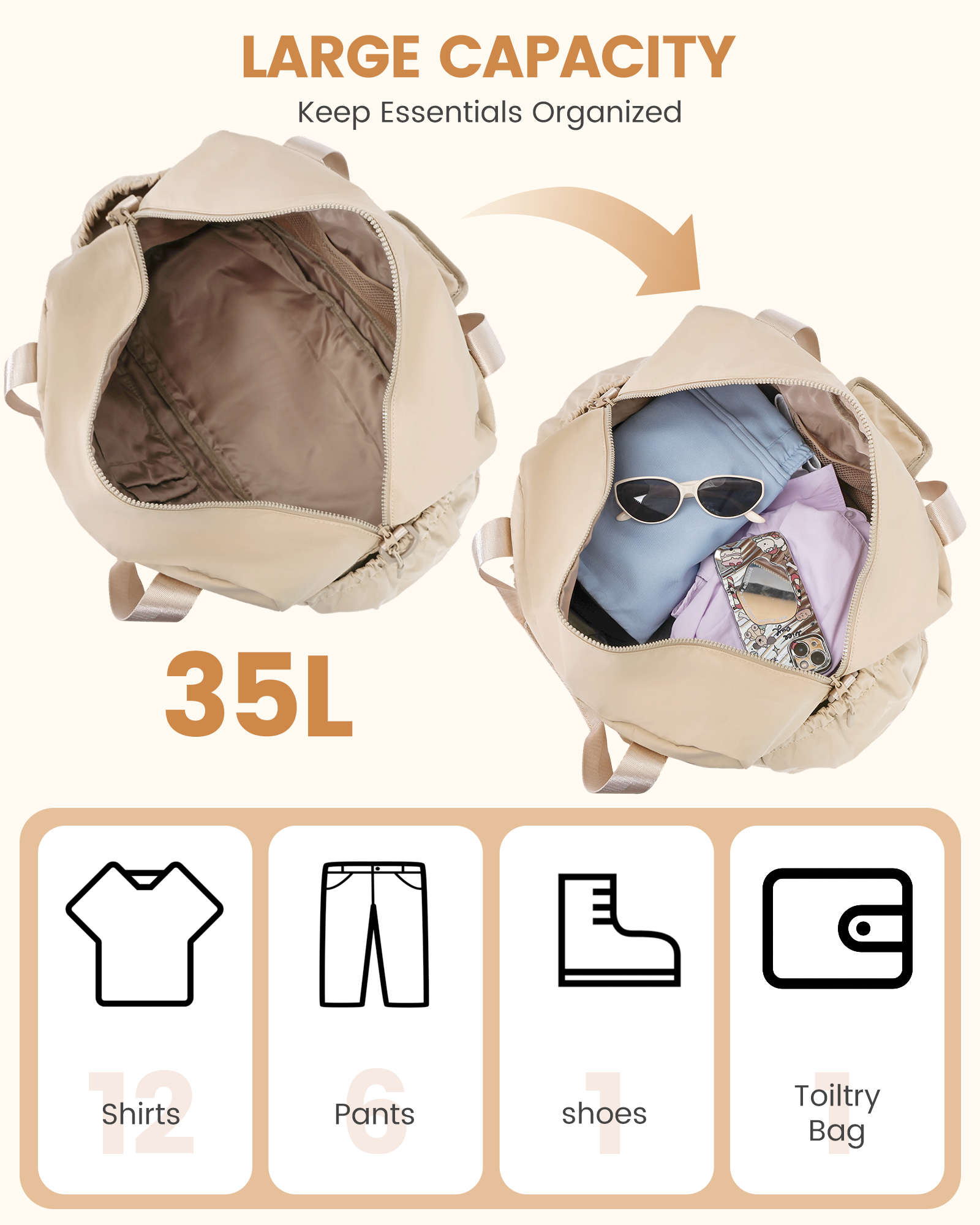 3Pcs Lightweight Overnight Bag, 30L 35L(Only available in the US)